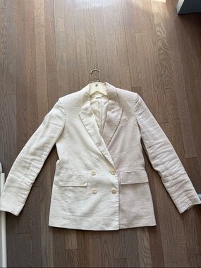 Veronica Beard Cream Double-Breasted Blazer